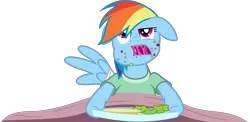 Size: 12314x6000 | Tagged: absurd resolution, artist:dasprid, bed, derpibooru import, eating, hospital, hospital gown, messy, rainbow dash, read it and weep, safe, simple background, solo, transparent background, vector