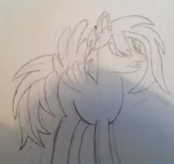 Size: 2046x1926 | Tagged: safe, derpibooru import, oc, oc:toffe cream, unofficial characters only, pegasus, pony, angry, female, mare, monochrome, pencil drawing, solo, traditional art, wings
