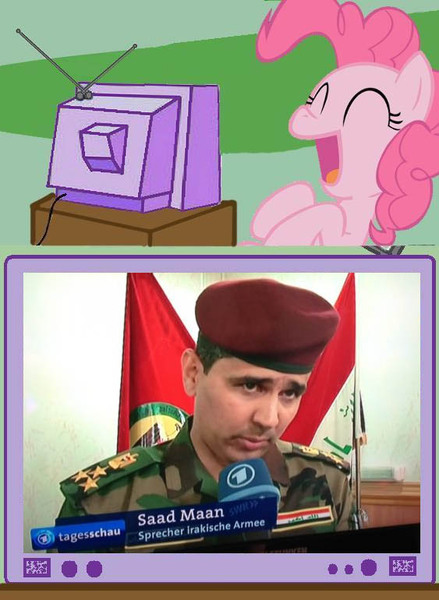 Size: 563x770 | Tagged: derpibooru import, exploitable meme, funny name, german, iraq, iraqi army, meme, news, obligatory pony, pinkie pie, safe, tv meme