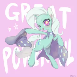 Size: 1000x1000 | Tagged: safe, artist:mlpanon, derpibooru import, trixie, pony, bipedal, blushing, cute, diatrixes, solo, style emulation, wink