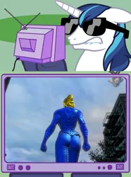 Size: 564x760 | Tagged: ass, butt, dat butt, dc universe online, derpibooru import, exploitable meme, female, human, male, meme, metroid, obligatory pony, safe, samus aran, shining armor, tv meme, zero suit, zero suit samus