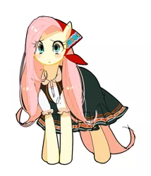 Size: 600x700 | Tagged: safe, artist:mugijiru, derpibooru import, fluttershy, pegasus, pony, clothes, dress, looking at you, romani, shawl, solo