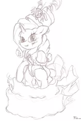 Size: 821x1230 | Tagged: artist needed, safe, derpibooru import, rarity, pony, unicorn, ancient wonderbolts uniform, clothes, female, grayscale, hat, mare, monochrome, pop out cake, sgt. rarity, shako, solo, under siege, uniform