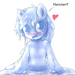 Size: 2000x2000 | Tagged: artist:aryanne, blushing, derpibooru import, dripping, female, german, goo pony, happy, heart, jelly, leaning, liquids, master, oc, oc:aryanne, original species, puddle, safe, slime, solo, unofficial characters only, upper body