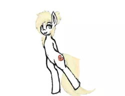 Size: 1560x1200 | Tagged: safe, artist:anonymous, derpibooru import, oc, oc:aryanne, unofficial characters only, pony, arm behind back, belly button, bipedal, blonde, female, heart, looking away, nazi, ponytail, shy, smiling, solo, standing, swastika
