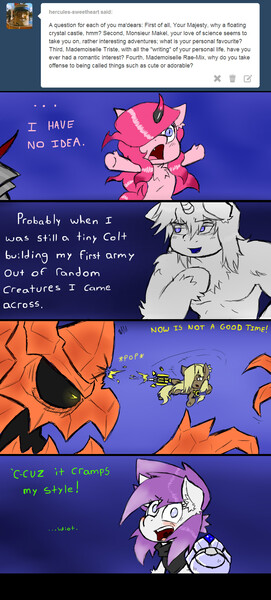 Size: 950x2100 | Tagged: artist:ichibangravity, ask king sombra pie, derpibooru import, king sombra, makel blanco, monster, oc, pinkie pie, rae mix, safe, triste savoir, tsundere, tumblr