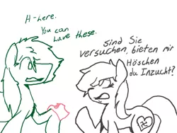 Size: 800x600 | Tagged: safe, artist:storyteller, deleted from derpibooru, derpibooru import, oc, oc:anon, oc:aryanne, unofficial characters only, /mlp/, anon pony, anonpone in humanestria, anonymous, backwards swastika, bump, comic, cyoa, love story, monochrome, nazi, simple background, sketch, swastika, white background