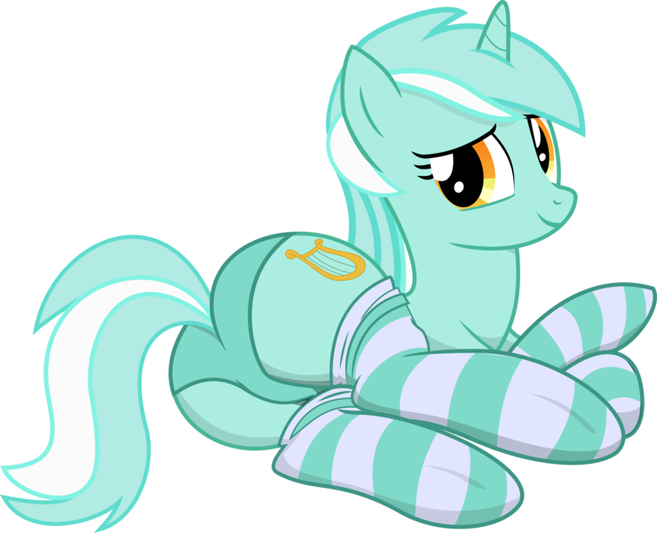 Size: 6064x4918 | Tagged: absurd resolution, artist:incognito-i, clothes, derpibooru import, female, looking at you, looking back, lyra heartstrings, panties, plot, show accurate, simple background, socks, solo, solo female, striped socks, suggestive, transparent background, underwear, vector