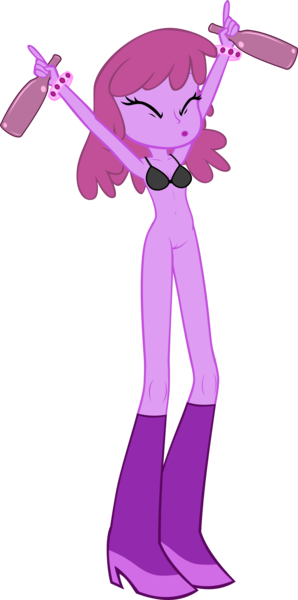 Size: 1788x3595 | Tagged: explicit, artist:jerick, derpibooru import, edit, edited edit, editor:slayerbvc, berry punch, berryshine, equestria girls, belly button, boots, bottle, bottomless, bra, breasts, clothes, equestria girls-ified, female, nudity, partial nudity edit, simple background, solo, solo female, transparent background, underwear, underwear edit, vagina, vector, vulva