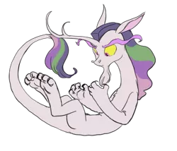 Size: 905x775 | Tagged: artist:carnifex, derpibooru import, hybrid, interspecies offspring, oc, oc:dementia, offspring, parent:discord, parent:princess celestia, parents:dislestia, safe, simple background, solo, unofficial characters only, white background