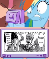 Size: 986x1188 | Tagged: attack on titan, derpibooru import, exploitable meme, jean kirschtein, manga, meme, obligatory pony, rainbow dash, safe, tv meme