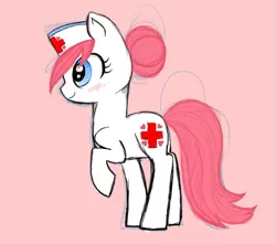 Size: 577x511 | Tagged: safe, artist:jbrid, derpibooru import, nurse redheart, earth pony, pony, blushing, cute, female, heartabetes, mare, pink background, profile, simple background, solo