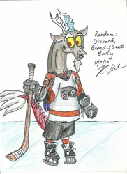 Size: 1024x1408 | Tagged: artist:madame-finitevus1890, derpibooru import, discord, hockey, nhl, philadelphia flyers, safe, solo