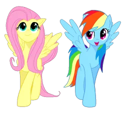 Size: 800x741 | Tagged: artist:dashie-so-cute, artist:moxie2d, derpibooru import, fluttershy, rainbow dash, safe, simple background, transparent background, vector, walking