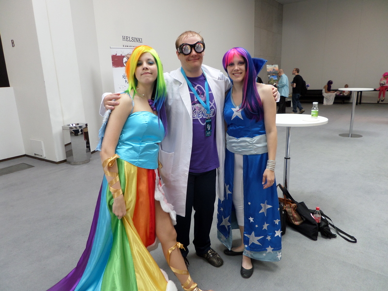 Size: 4608x3456 | Tagged: artist:juu50x, clothes, cosplay, crystal fair con, derpibooru import, dr. brosano, dress, dr. insano, finland, finlandia hall, gala dress, human, irl, irl human, photo, rainbow dash, rip off, safe, the scientific brony, twilight sparkle