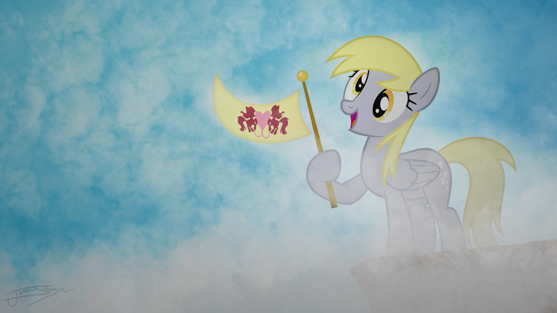 Size: 1920x1080 | Tagged: safe, artist:jamey4, artist:yanoda, derpibooru import, derpy hooves, pegasus, pony, banner, cliff, female, mare, solo, vector, wallpaper