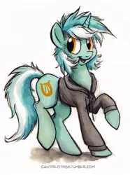 Size: 439x590 | Tagged: safe, artist:kenket, artist:spainfischer, derpibooru import, lyra heartstrings, pony, unicorn, canterlot high, canterlot high blog, clothes, female, happy, hoodie, mare, open mouth, solo