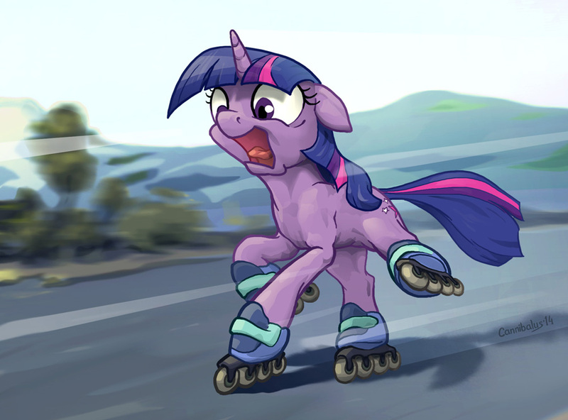 Size: 900x666 | Tagged: safe, artist:cannibalus, derpibooru import, twilight sparkle, pony, unicorn, adorable distress, cute, female, filly, filly twilight sparkle, floppy ears, funny, lol, mare, open mouth, raised hoof, raised leg, roller skates, scared, screaming, solo, this will end in pain, this will end in tears, tongue out, wide eyes