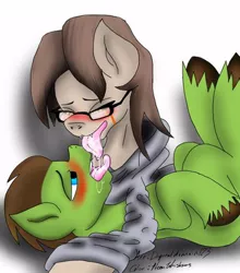 Size: 352x400 | Tagged: artist:digitaldomain123, artist:whiskerpaws, blushing, colored, demon pony, derpibooru import, digital art, drool, french kiss, gay, glasses, kissing, male, oc, oc:art, oc:digital, original species, sloppy kissing, suggestive, unofficial characters only