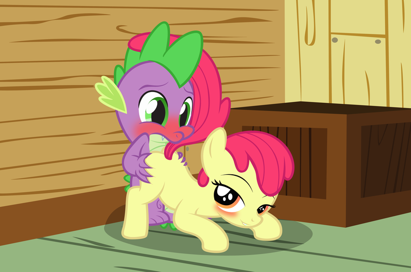 Size: 4344x2872 | Tagged: questionable, artist:badumsquish, derpibooru import, apple bloom, spike, against wall, bedroom eyes, blushing, butt grab, estrus, eyes on the prize, face down ass up, fangs, female, filly, foal, foalcon, grin, grinding, grope, hand on butt, male, missing accessory, presenting, raised tail, shipping, show accurate, show accurate porn, smiling, spikebloom, straight, tail seduce, wide eyes