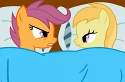 Size: 950x623 | Tagged: angry, artist:dreamcasterpegasus, derpibooru import, noi, pillow, safe, scootaloo