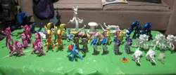 Size: 3648x1560 | Tagged: safe, artist:clawed-nyasu, derpibooru import, applejack, derpy hooves, discord, doctor whooves, pinkie pie, rainbow dash, time turner, twilight sparkle, pony, 3d print, bipedal, custom, insanity, irl, wip