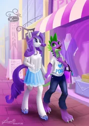 Size: 2480x3508 | Tagged: safe, artist:seer45, derpibooru import, rarity, spike, anthro, bags, date, female, male, older, shipping, sparity, straight, teenage spike