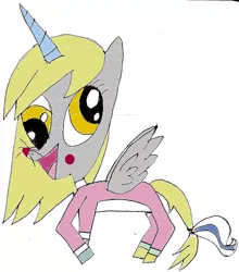 Size: 1488x1694 | Tagged: safe, artist:monstrouspegasister, derpibooru import, derpy hooves, alicorn, pony, clothes, cosplay, costume, crossover, derpicorn, lego, race swap, solo, the lego movie, unikitty