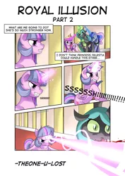 Size: 2480x3496 | Tagged: safe, artist:the0ne-u-lost, derpibooru import, princess cadance, princess luna, queen chrysalis, twilight sparkle, twilight sparkle (alicorn), alicorn, pony, blood, comic, female, mare