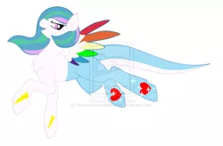 Size: 1024x673 | Tagged: safe, artist:crappybases, artist:internationaltck, artist:personahuntersescape, derpibooru import, oc, unofficial characters only, adoptable, adopted, magical lesbian spawn, offspring, parent:princess celestia, parent:rainbow dash, parents:dashlestia, solo, watermark