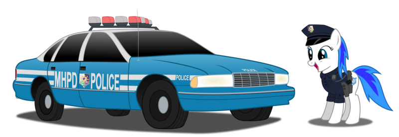 Size: 8135x2792 | Tagged: artist:bronyvagineer, caprice, car, chevrolet, clothes, cop car, derpibooru import, happy, nypd, oc, police, police car, police officer, police uniform, safe, smiling, solo, uniform, unofficial characters only