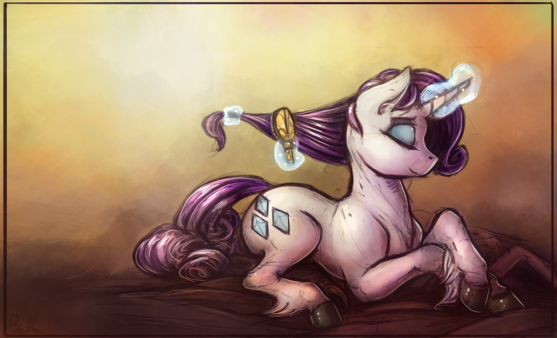 Size: 1450x879 | Tagged: artist:bantha, brush, classical unicorn, derpibooru import, leonine tail, rarity, safe, solo