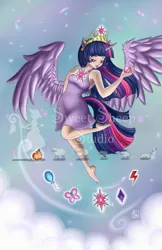 Size: 1970x3044 | Tagged: artist:yunsildin, cutie mark, derpibooru import, eared humanization, elements of harmony, flying, horned humanization, human, humanized, safe, solo, tailed humanization, twilight sparkle, twilight sparkle (alicorn), watermark, winged humanization