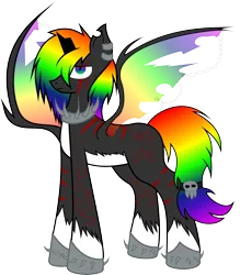 Size: 4990x5692 | Tagged: safe, artist:puncakecity, artist:whitenoiseghost, derpibooru import, oc, oc:rainbow deathblood, unofficial characters only, alicorn, pony, .svg available, absurd resolution, alicorn oc, broken horn, chains, donut steel, emo, frown, joke oc, scar, simple background, skull, solo, spikes, spread wings, tail wrap, torn wings, transparent background, vector