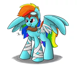 Size: 1400x1200 | Tagged: safe, artist:luximus17, derpibooru import, rainbow dash, pegasus, pony, bandage, clothes, cosplay, crossover, female, goggles, mare, scarf, simple background, solo, sonic boom, sonic the hedgehog, sonic the hedgehog (series), spread wings, standing, three quarter view, white background, wings