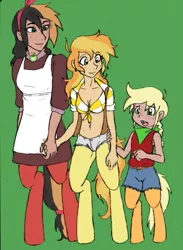 Size: 587x800 | Tagged: apple, artist:dj-black-n-white, colored, cousins, derpibooru import, oc, oc:ambrosia, oc:cinnamon cider, oc:darcy, offspring, parent:applejack, parent:big macintosh, parent:braeburn, safe, satyr, unofficial characters only