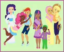 Size: 1084x876 | Tagged: applejack, artist:songsparrow882, belly button, derpibooru import, diversity, fluttershy, hijab, human, humanized, islamashy, mane seven, mane six, midriff, pinkie pie, rainbow dash, rarity, safe, spike, twilight sparkle