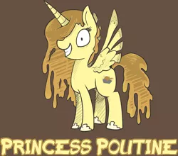 Size: 600x529 | Tagged: alicorn, alicorn oc, artist:rabbitasaur, bronycan, canada, convention, derpibooru import, food pony, oc, oc:princess poutine, original species, poutine, safe, solo, unofficial characters only
