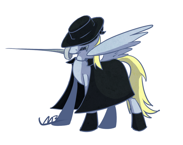 Size: 1546x1223 | Tagged: safe, artist:lordmoonbiscuit, derpibooru import, derpy hooves, pegasus, pony, cape, clothes, costume, crossover, epic derpy, female, hat, mare, pulp hero, solo, sword, zorro