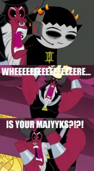 Size: 650x1182 | Tagged: bracer, caption, centaur, derpibooru import, dialogue, edit, edited screencap, homestuck, lord tirek, male, nose piercing, nose ring, piercing, safe, scorpan's necklace, screencap, sollux captor, tirek where is your meme?!