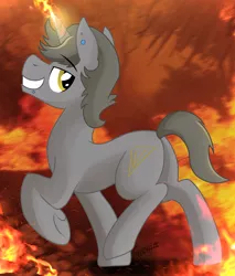 Size: 1702x2000 | Tagged: safe, anonymous artist, derpibooru import, oc, oc:cyther, unofficial characters only, pony, unicorn, dancing, fire, male, plot, solo, sparks, underhoof
