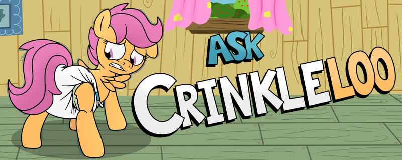 Size: 1250x500 | Tagged: artist:fillyscoots42, ask crinkleloo, crinkleloo, cute, cutealoo, diaper, diaper fetish, poofy diaper, questionable, scootaloo, solo, tumblr