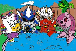 Size: 1024x682 | Tagged: safe, artist:candiphoenixes, artist:devious-discord-rp, derpibooru import, oc, oc:alicor psycho pie, unofficial characters only, zeti, 1000 hours in ms paint, crossover, hot springs, image, metal, metal sonic, ms paint, neo metal sonic, png, solo, sonic lost world, sonic the hedgehog, sonic the hedgehog (series), zeena