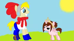 Size: 1743x964 | Tagged: safe, artist:naysja, artist:vanillachama, derpibooru import, oc, oc:princess vanilla milk, ponified, alicorn, pony, alicorn oc, billy hatcher, billy hatcher and the giant egg, collaboration, filly