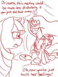 Size: 600x800 | Tagged: artist:conicer, caption, derpibooru import, doll, eyes closed, frown, gritted teeth, insanity, monochrome, plushie, princess celestia, safe, sitting, smiling, snaplestia, source needed, twidoll, twilight sparkle, wide eyes