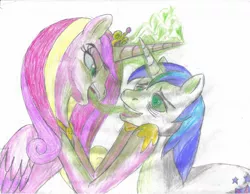 Size: 1645x1277 | Tagged: artist:semijuggalo, changeling, changeling feeding, derpibooru import, disguise, disguised changeling, draining, fake cadance, heart, magic, mind control, princess cadance, queen chrysalis, safe, shining armor, traditional art
