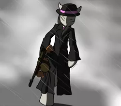 Size: 4849x4250 | Tagged: absurd resolution, artist:sidon-s, derpibooru import, gangster, gun, mafia octavia, octavia melody, rain, safe, semi-anthro, solo, submachinegun, tommy gun