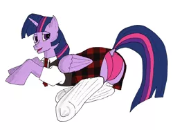 Size: 1200x901 | Tagged: suggestive, artist:bigmacintosh2000, derpibooru import, twilight sparkle, twilight sparkle (alicorn), alicorn, pony, clothes, female, mare, necktie, panties, school uniform, school uniform fetish, schoolgirl, skirt, socks, solo, solo female, underhoof, underwear, upskirt, vest