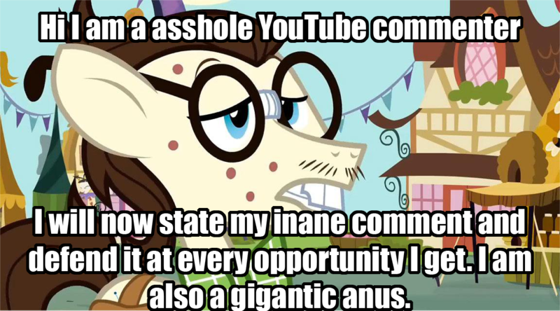 Size: 1152x640 | Tagged: acne, caption, derpibooru import, edit, edited screencap, gizmo, glasses, honesty, image macro, meme, obligatory pony, safe, screencap, solo, truth, vulgar, youtube