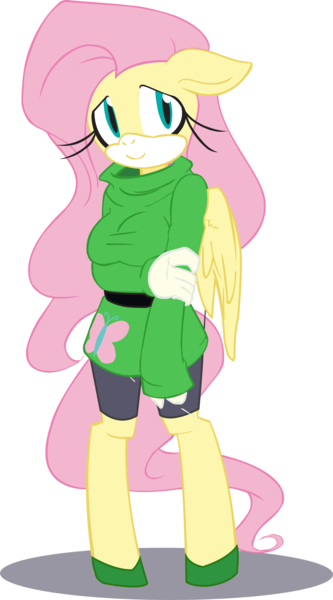 Size: 8765x15792 | Tagged: absurd resolution, anthro, artist:mess-anime-artist, artist:the-red-thunder, clothes, derpibooru import, floppy ears, fluttershy, safe, simple background, solo, sonicified, sonic the hedgehog (series), style emulation, sweater, sweatershy, transparent background, unguligrade anthro, vector